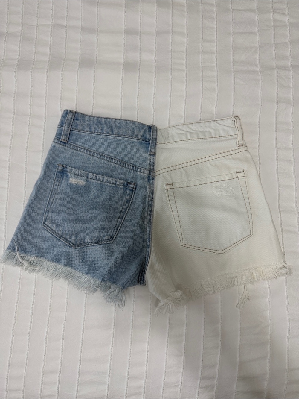 Two-Tone Distressed Denim Shorts - White & Light Blue - Picture 2 of 4